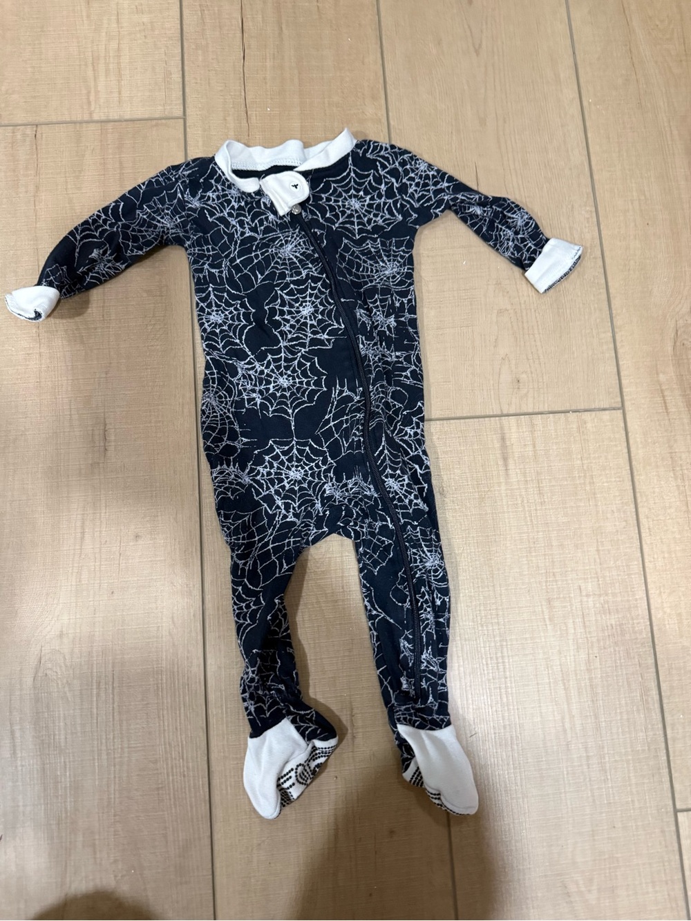 Burt's Bees Navy Footed One-Piece with White Spiderweb Print